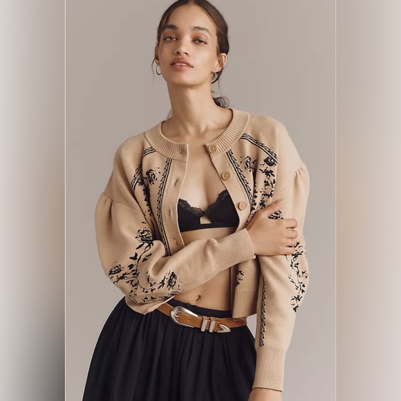 ⭐️NWOT Anthropologie Sculpted Puffed Sleeve Cardigan⭐️ - Picture 1 of 8